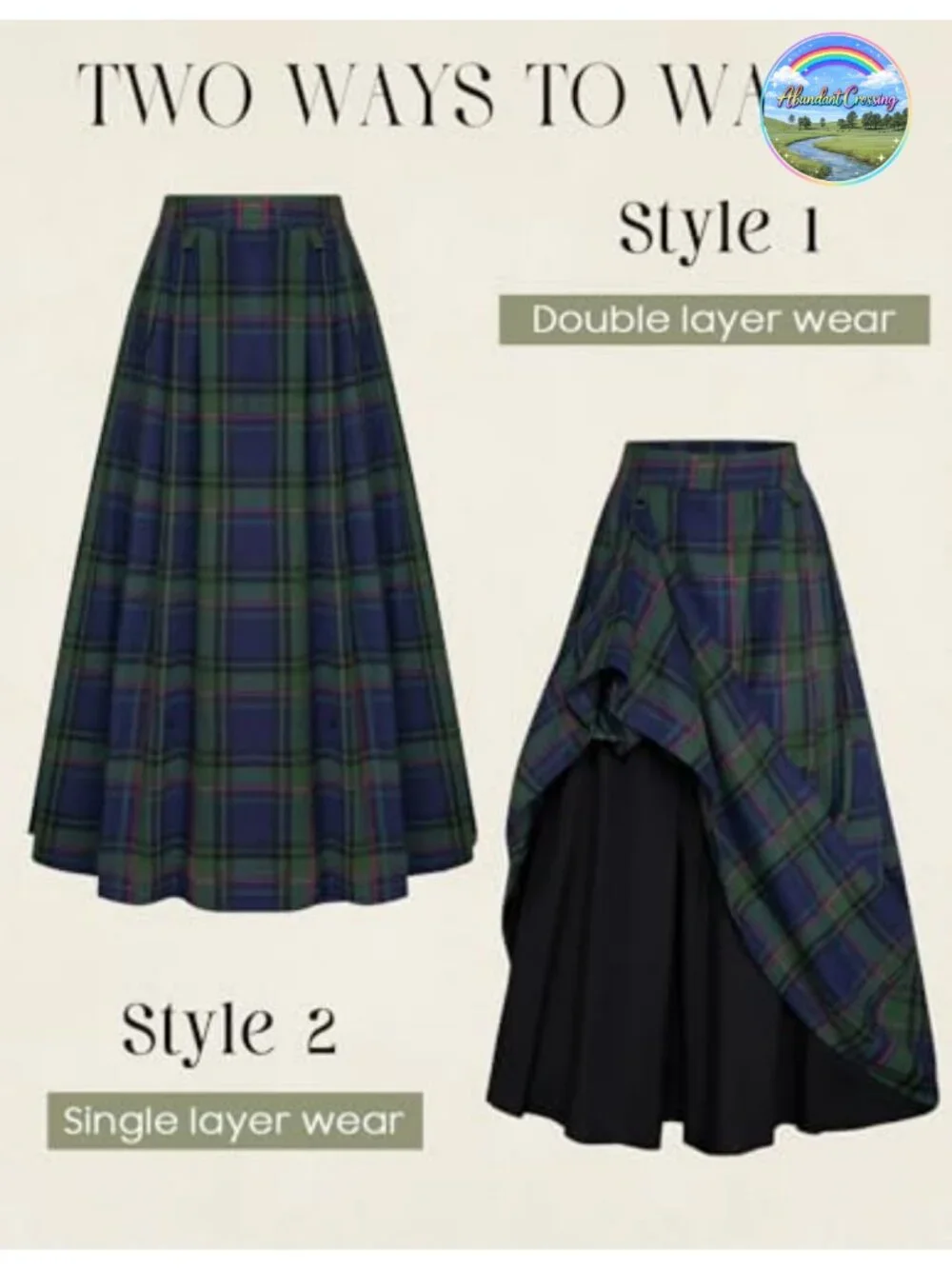 Plaid High Waist Layered Long Skirt with Pockets